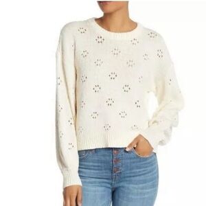 Madewell Cream Floral Knit Crew Neck Sweater Pointelle Pullover XS